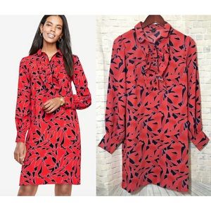 Ann Taylor Red Ruffle Floral Shirtdress